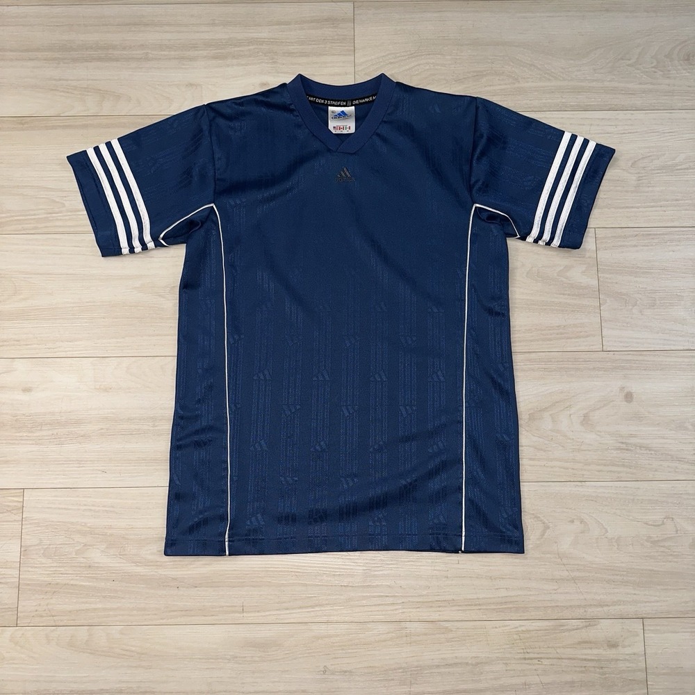 Vintage Adidas Soccer Jersey 90s Shirt Men's size XL Blue Shiny Satin Retro